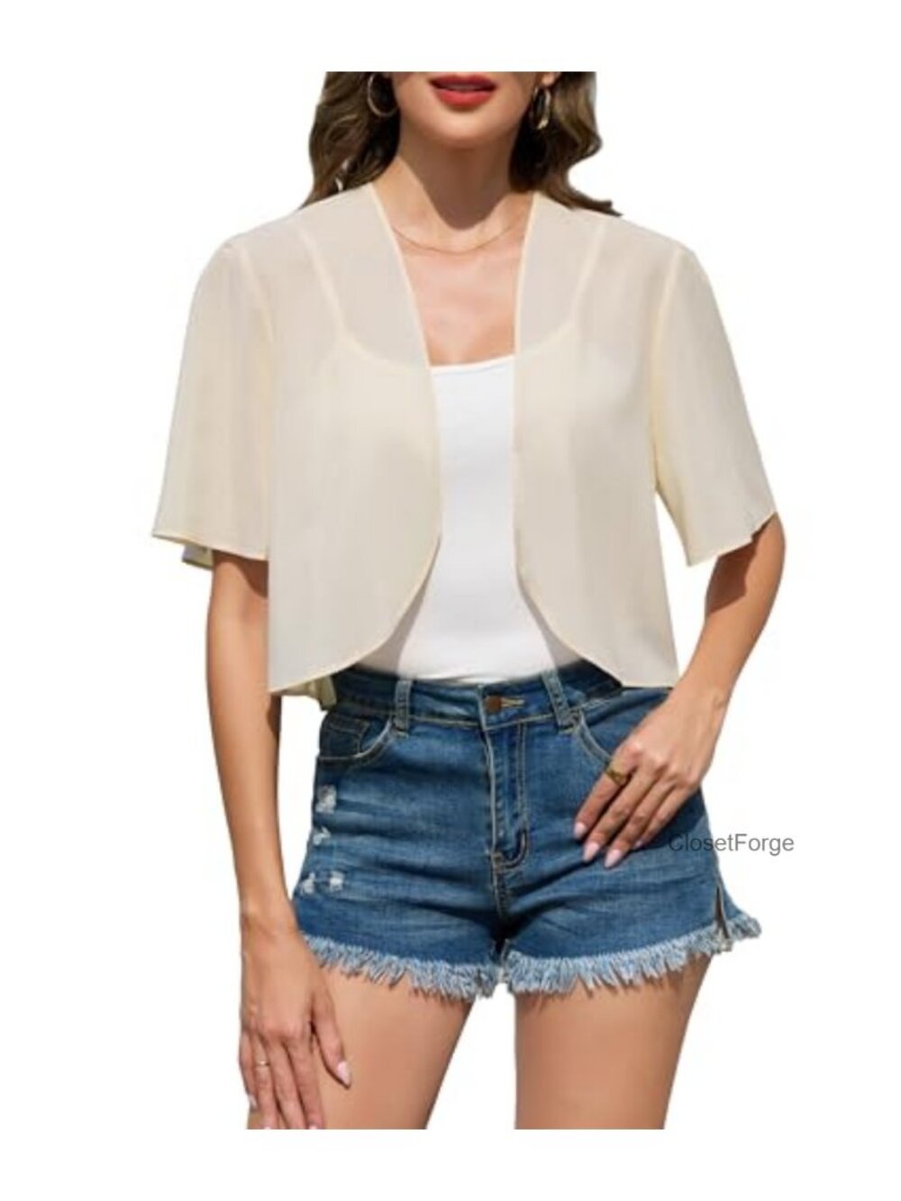 Women's Chiffon Bolero Shrug Short Sleeve Cropped Cardigan